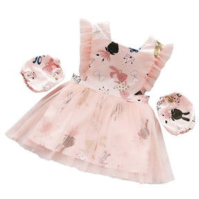 Girls Princess Dress Apron with Sleeves Covers for Cooking Painting-Crown Rabbit