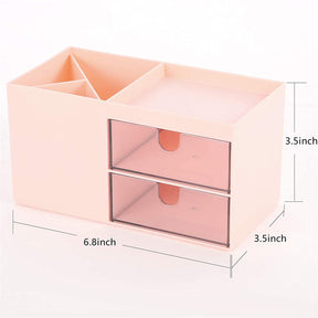 Plastic Cosmetic Storage Box Office Desk Multi-Functional Organizer -Pink