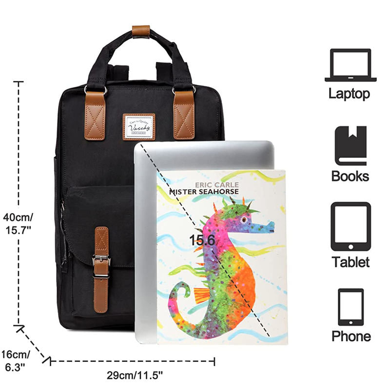 Waterproof Backpack for Women Girls 16 Inch College Vintage Travel Bag-LightGray