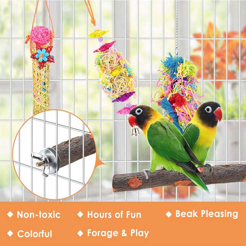 4Pcs Bird Toy Colorful Chewing Shredder Wood Perch Stand  for Parakeet Conure