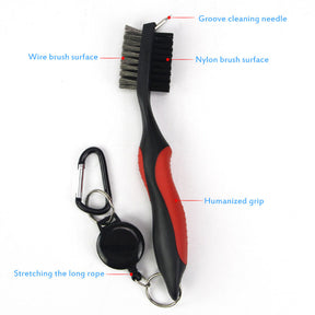 2Pcs Golf Club Brush Groove Cleaner with Retractable Zip-line Carabiner-Gray Black
