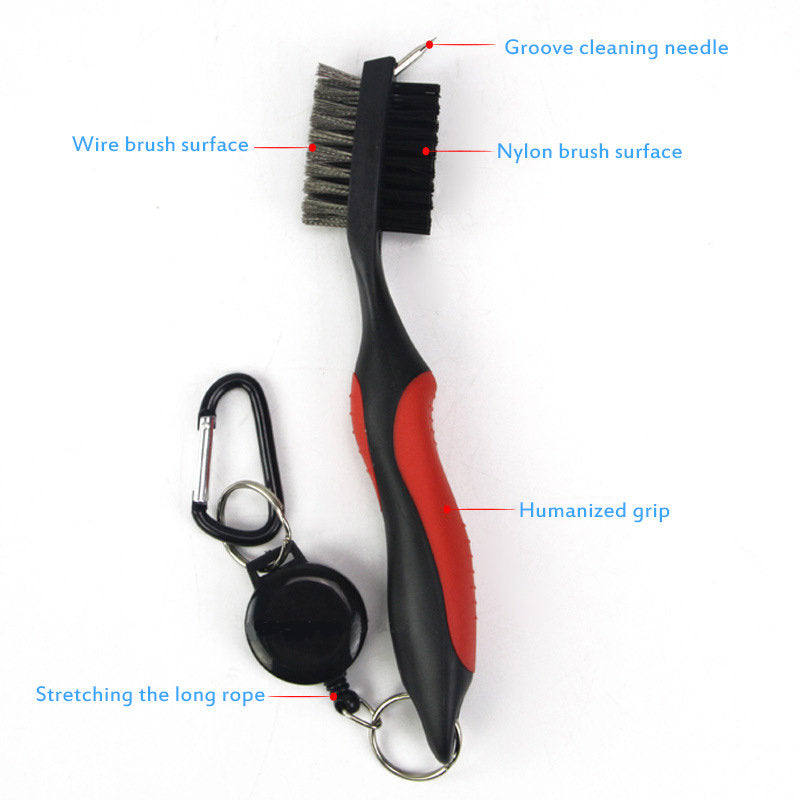 2Pcs Golf Club Brush Groove Cleaner with Retractable Zip-line Carabiner-Gray Black