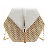 Womens Crossbody Cute Straw Shoulder Bag-White