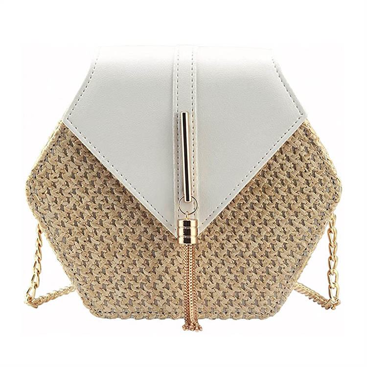 Womens Crossbody Cute Straw Shoulder Bag-White