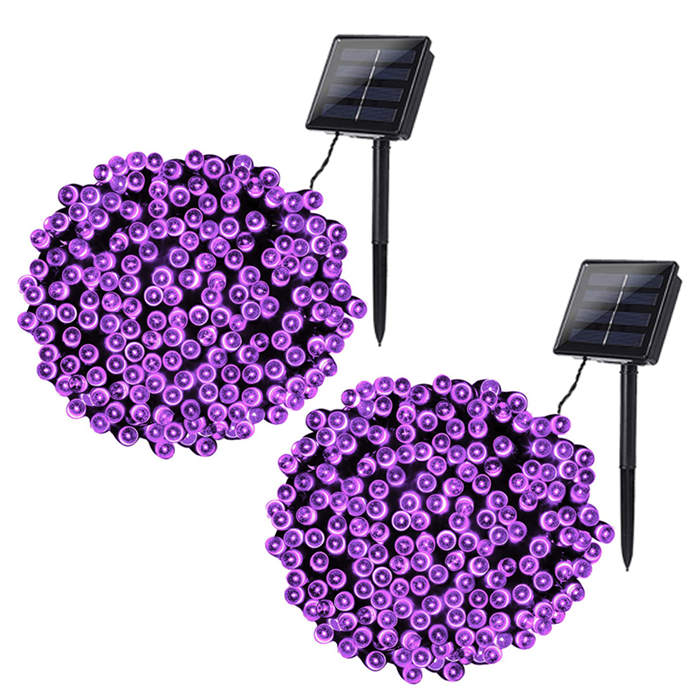 2Pcs Solar Christmas Lights 39ft 100 LED 8 Modes Solar String Lights Waterproof-Purple