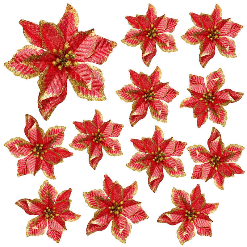 12 Pack 15cm Phnom Penh Small Flower Christmas Tree Decoration-Red