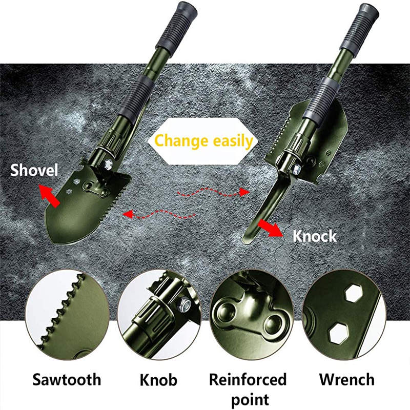 Military Folding Shovel Survival Camping Snow Shovel Adjustable Angle with Shovel Bag-Black