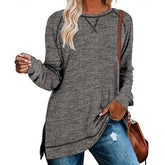 Womens Fall Crewneck Tunic Tops Loose Long Sleeve-Dark Grey