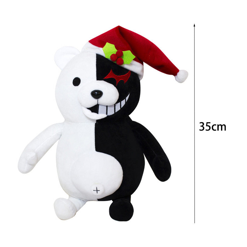 Christmas Hat Black White Bear Plush Doll for Birthday Child Pillow Toy Home Decor Adornment -35cm