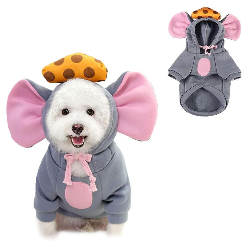 Dogs Hoodie Sweatshirt Big Ear Mouse Warm Coat for Small Medium Dog-Grey