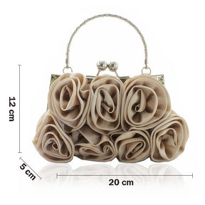 Roses Clutch Purse Satin Money Clip Evening Handbag-Apricot