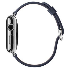 Litchi Pattern Leather Replacement Watch Band For iWatch Series SE/6/5/4/3/2/1-MidnightBlue