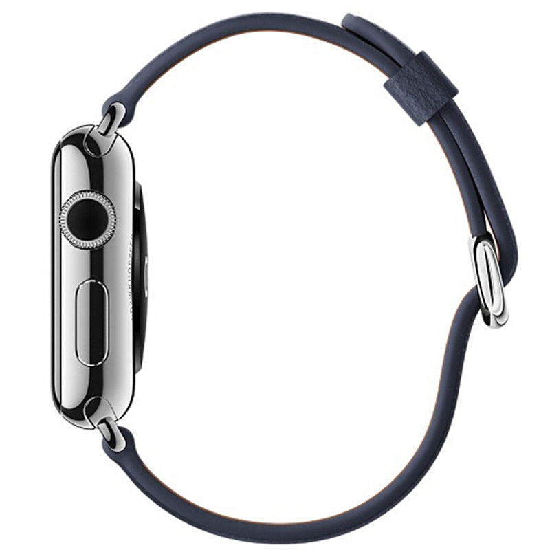 Litchi Pattern Leather Replacement Watch Band For iWatch Series SE/6/5/4/3/2/1-MidnightBlue