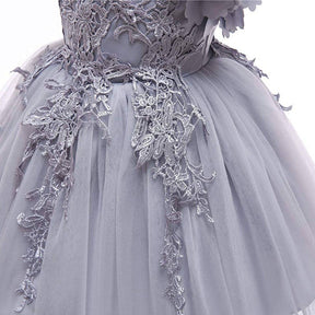 Princess Flower Girl Lace Dress Pageant Kids Christmas Party Dresses-Gray