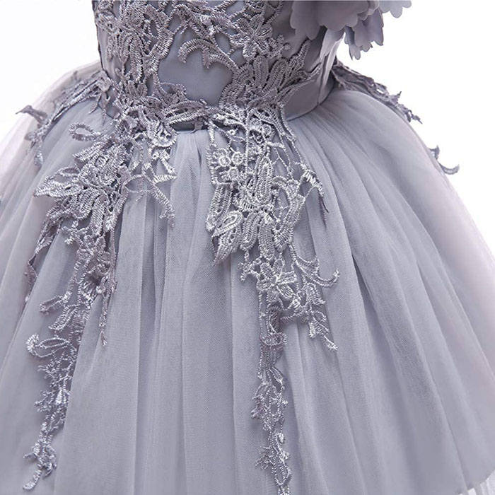 Princess Flower Girl Lace Dress Pageant Kids Christmas Party Dresses-Gray
