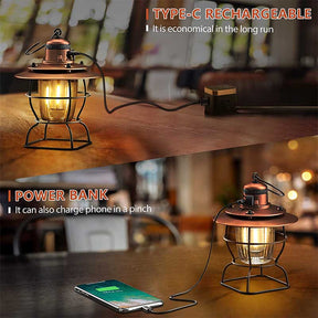 Retro Hanging Camping Lantern Rechargeable Portable Warm Lights-