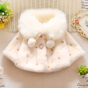 Girls Princess Faux Fur Wraps Shawl Flower Girls Bolero Princess Cape-White