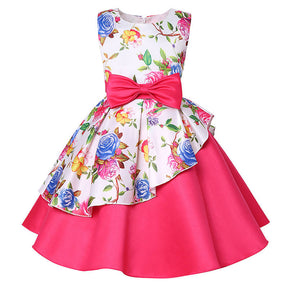 Girls Sleeveless Dresses Flower Girl Wedding Dress Elegant Floral Dress-Rose Red