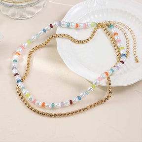 Women Layered Pearl Choker Boho Beaded Necklace