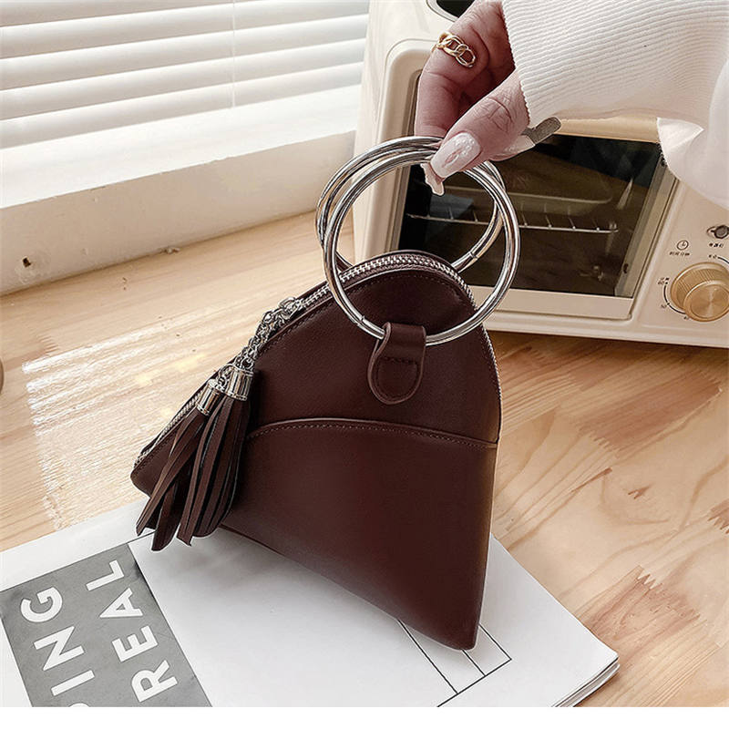 Women Cute Tassel Clutch PU Leather Triangle Bags-Coffee