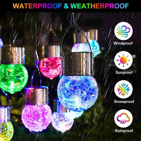 12-Pack Cracked Glass Ball Light Hanging Solar Lights Outdoor Solar Powered Waterproof Globe Lighting with Handle -Multicolor