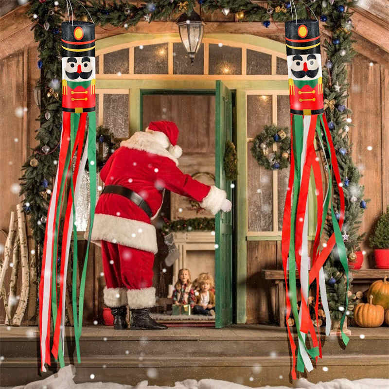 2 Pcs Nutcrackers Windsock Flags Christmas Decoration for Yard Patio