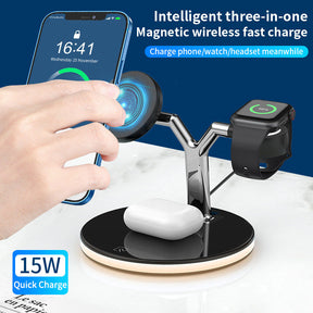 3 in 1 Simultaneous Fast Charge Station Support Apple Android Phone iWatch Airpods-White