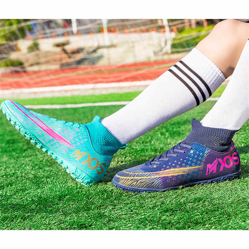 Hightop Soccer Boots Spikes Shoes Unisex Outdoor Indoor Sneaker-2Black Green