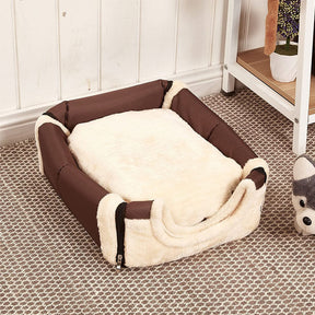 2 in 1 Foldable Cave House Shape Pet Sleeping Bed for Cats and Small Dogs-Brown