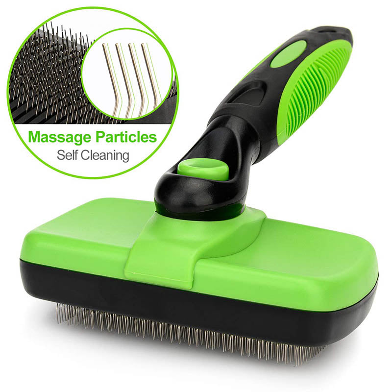 Self-Cleaning Slicker Brush for Pet Grooming Brush to Remove Long Loose Fur-Green