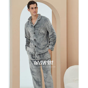 Thicken Warm Flannel Pajamas Set Homewear-Grey