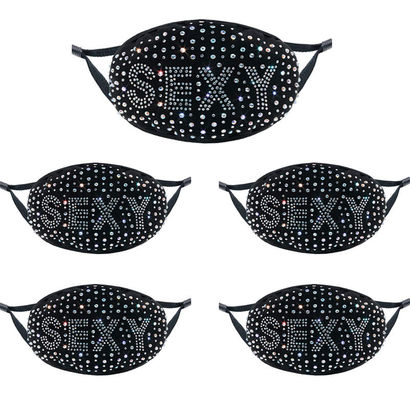 5Pcs Sparkly Glitter Bling Rhinestone Face Mask for Women-SEXY