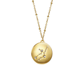 12 Constellation Coin Disc Gold Necklace Engraving Astrology Pendant-Virgo