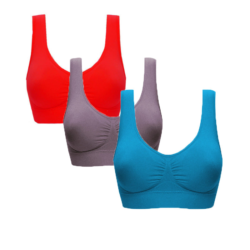 3 Pcs Seamless Sports Bras with Removable Pads Yoga Vest-Set5