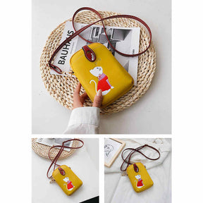 Women PU Crossbody Bag Cute Mobile Wallet-Yellow