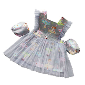 Girls Princess Dress Apron with Sleeves Covers for Cooking Painting-Grey Fairy