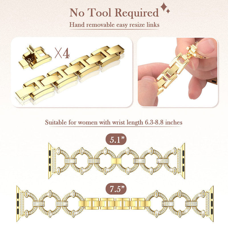 Bling Strap Full Diamonds Metal Jewelry Band for Apple Watch-Gold