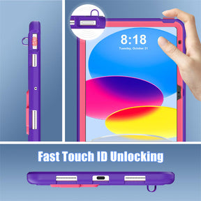 Kids Case Heavy Duty Shockproof with Kickstand for iPad 10th 2022-PurpleRosered