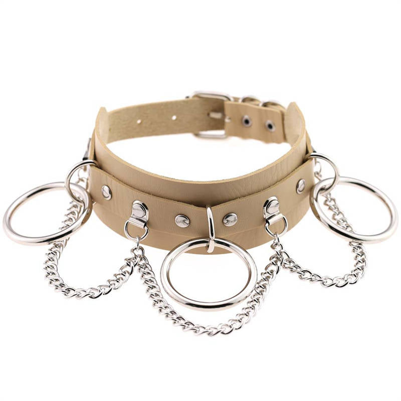 Pu Leather Choker with Black Punk Rock Rivet Collar-SkinColor