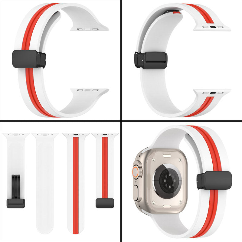Silicone Bicolor Band with Magnetic Folding Buckle for Apple Watch-1