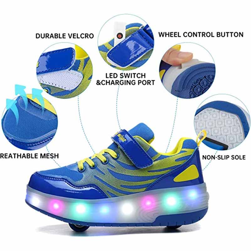 Kids Roller Skates Light up Shoes Sport Sneaker USB Chargable-Blue Yellow