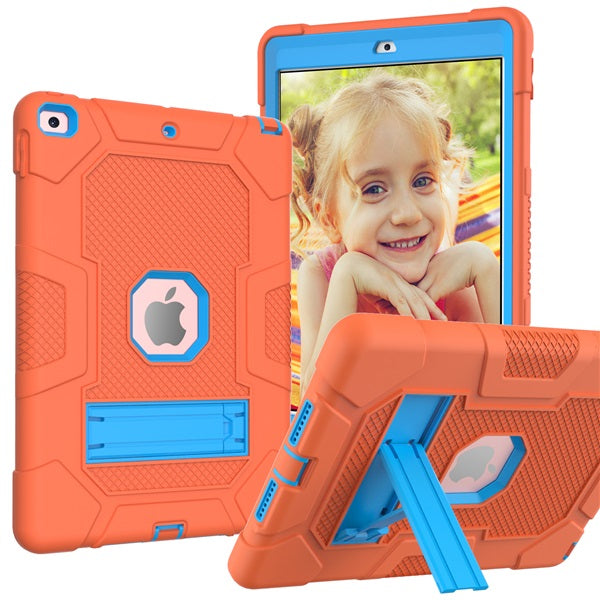 B3 Robot iPad Case Silicone Shockproof Protective Stand Cover For 10.2inch iPad 7/8/9-Orange&Blue