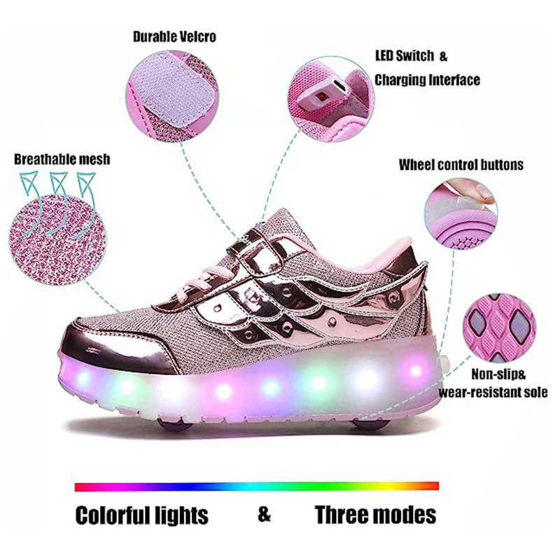 Kids LED Roller Shoes Sneakers with Two Wheel for Boys Girls-586-1-Silver