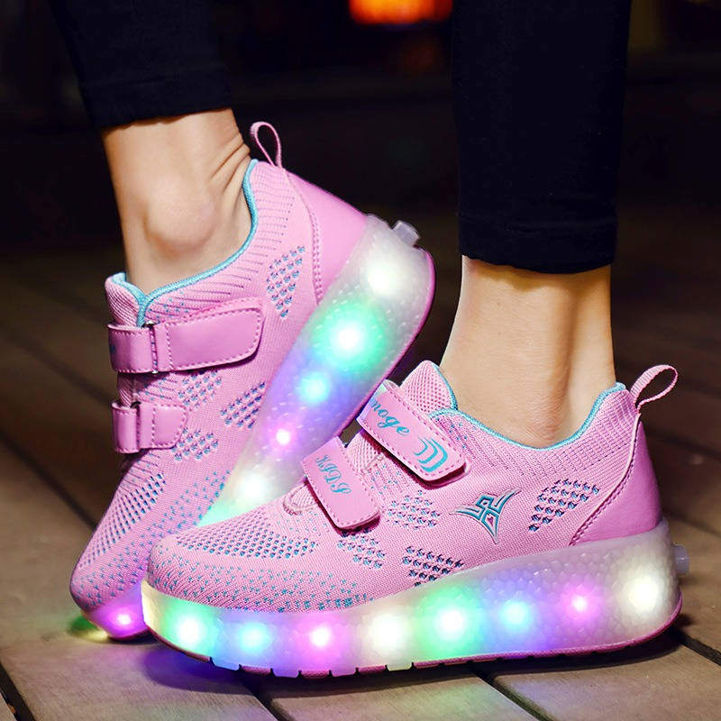 Kids LED Roller Shoes with Double Wheel for Childrens Birthday Gift-159 Pink