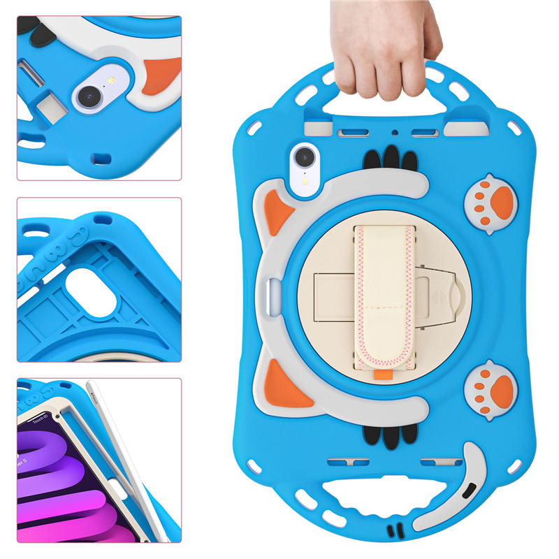 CatA iPad Silicone Case For iPad Mini 6 Built-in Handle Stand With a Strap-Light Blue