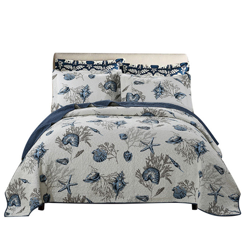 3 Pieces Coverlet Set Pastoral Style Washed Printed Quilted Quilt for Home