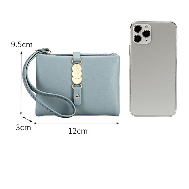 Womens Wallets Small Rfid Bifold Change Purse with Wrist Strap-Blue