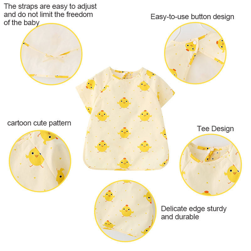 Toddler Short Sleeved Smock Cartoon Waterproof Apron for Feeding Painting-Chick