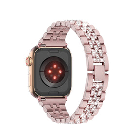 Metal Watchband with Rhinestone Adjustable for iWatch Series SE 7 6 5 4 3 2 1-Rose Pink