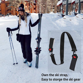 Adjustable Ski Strap with Detachable Hook Loop Skiing Equipment-Black